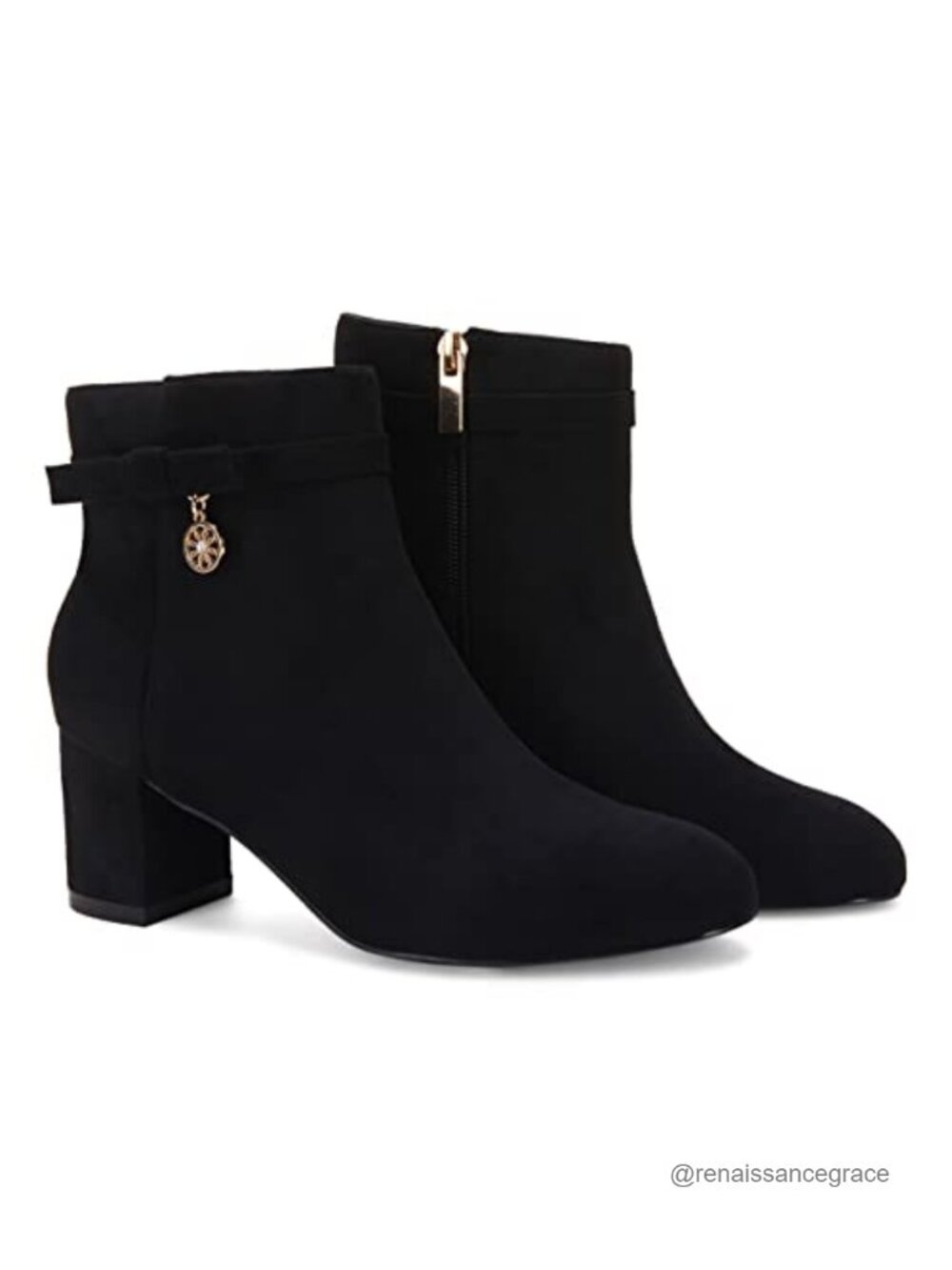 Chunky Block Low Heel Ankle Boots Vintage Tie Knot Booties Side Zipper